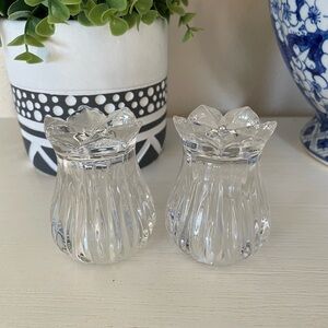 Gorham Crystal Lotus Salt Pepper Set Clear Cut 2 3/4" Tall with Plastic Plugs